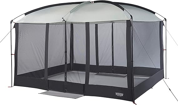 Wenzel Magnetic Screen House, Magnetic Screen Shelter for Camping, Travel, Picnics, Tailgating, and More | 99 sq ft inside area, 90 in peak height, 68D polyester taffeta and mesh, 2 doors, packs to 26.5 x 8.5 x 8.5 in, 17 lb 7 oz