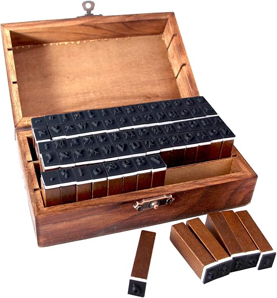 70pcs Multipurpose Number Alphabet Letter Wood Rubber Stamp Letter Wood Rubber Stamps Set with Vintage Wooden Box for Teaching and Play