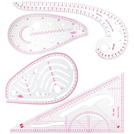 COCODE Fashion Clear Sewing French Curve Ruler Set, 4 Stlye Metric Shaped Ruler for Sewing Dressmaking Pattern Design DIY Drawing Template, Perfect for Designers, Pattern Maker and Tailors