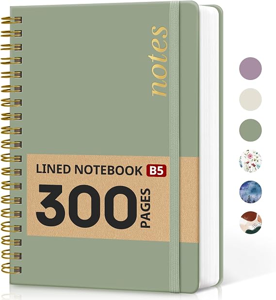 Taja Spiral Notebook for Work Thick Hardcover Lined Journal for Note Taking