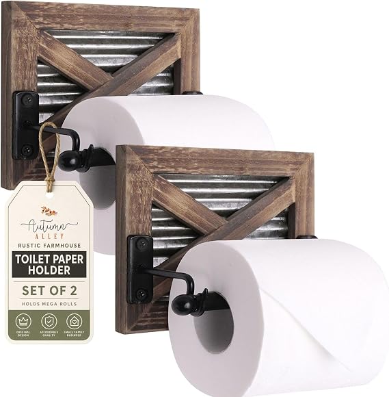 Autumn Alley Rustic Wooden Toilet Paper Holder Set of 2, Farmhouse Bathroom