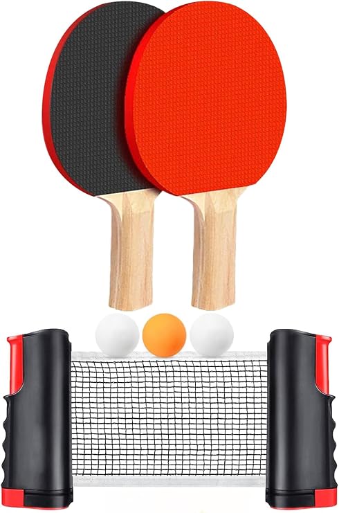 6-Piece SET Table Tennis Net Racket Ball Set Automatic Tensioning Ping Pong Net Compatible with All Tables