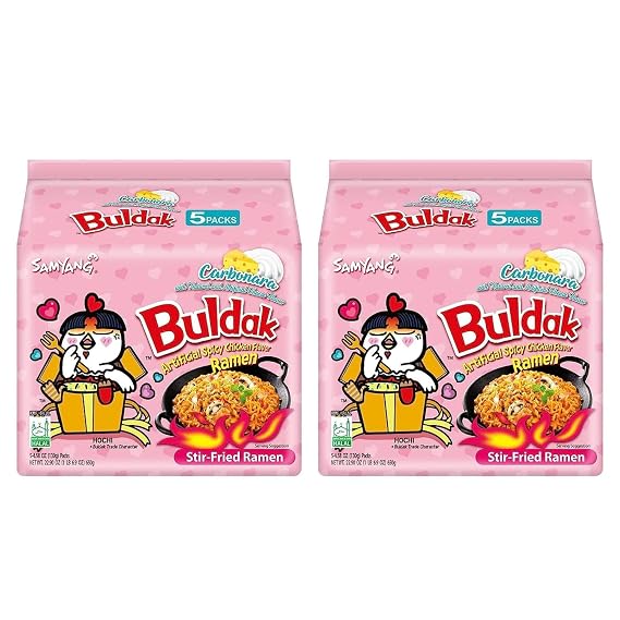 Buldak Spicy Ramen, Carbonara Hot Chicken Ramen, Korean Stir-Fried Instant Noodle, 10 Pack Samyang