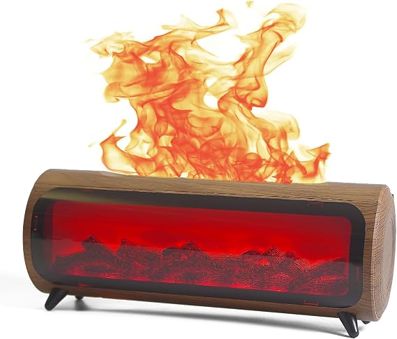 Flame Fireplace Aroma Diffuser-Aromatherapy Essential Oil Diffusion-7 Flame Colors-Noiseless Clean air-Wood Shape-nimi Tabletop Fireplace humidifier for Home Bedroom Office (Wooden Grain)