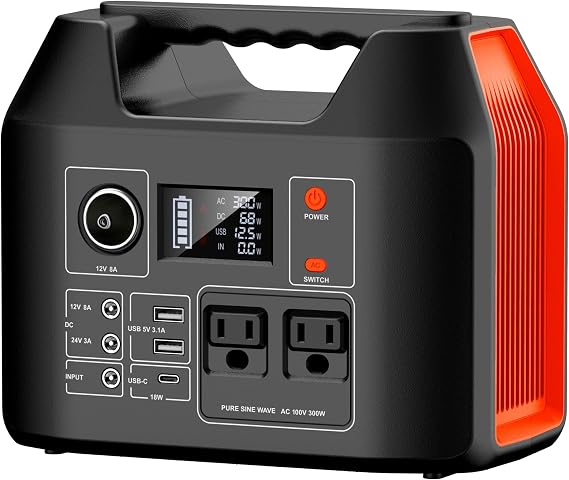 Powkey Portable Power Supply, 407 Wh, Large Capacity, AC 300 W Rated Output | バックアップ電源 ぽーたふる電源 小型軽量 純正弦波 AC出力（定格300W 瞬間600W） 急速充電QC3.0 三つの充電方法 液晶画面表示 LEDライト付き アウトドア キャンプ 台風 車中泊 地震停電 緊急 非常用