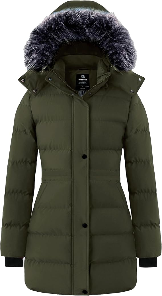 wantdo Women's Winter Quilted Long Puffer Jacket Waterproof Hooded Coat