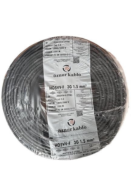 ÖZNUR Marka%100 Bakır 3X1.5 mm TTR Elektrik Kablosu (SİYAH, 100 METRE)