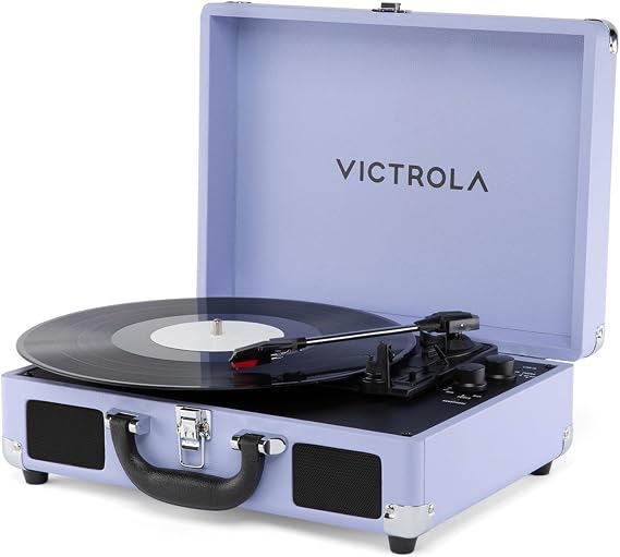 Victrola Journey II - Bluetooth Suitcase Record Player - Lavender | Built-in stereo speakers, 3-speed turntable plays 7", 10" and 12" records, Bluetooth in and out, headphone jack