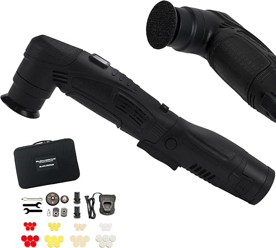 Maxshine M0312 V2 Cordless Mini Polisher Black Lightweight DA & Rotary Buffer for Cars, Trucks & Boats 6-Speed Portable Detailing Tool for Scratch Repair, Headlight Restoration, Swirl Removal