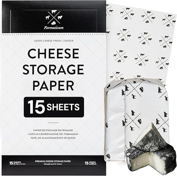 Formaticum 15-Pack Cheese Storage Wax Coated Paper - Porous Wax Sheets From France - Keep Cheese or Charcuterie Fresh - Professional Grade Cheese Paper for Wrapping Cheese - 11 x 14