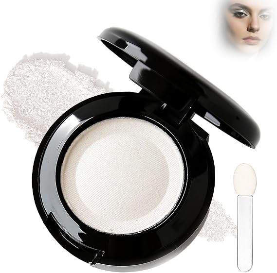 Single Shimmer Eyeshadow Pressed Powder – Waterproof, Longwearing Blendable Eye Shadow with Built-in Mirror & Applicator, Smooth Cream-to-Powder Texture (1#Snow White)