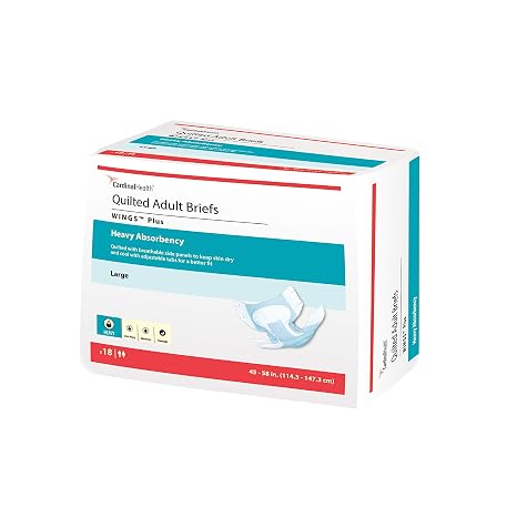 Cardinal HealthTM Quilted Adult Briefs, WingsTM Plus, Heavy Absorbency, Size Small, Unisex Adult Briefs, Disposable Incontinence Diapers with Refastenable Tabs Case of 8 Bags of 12 Briefs (96 Total)