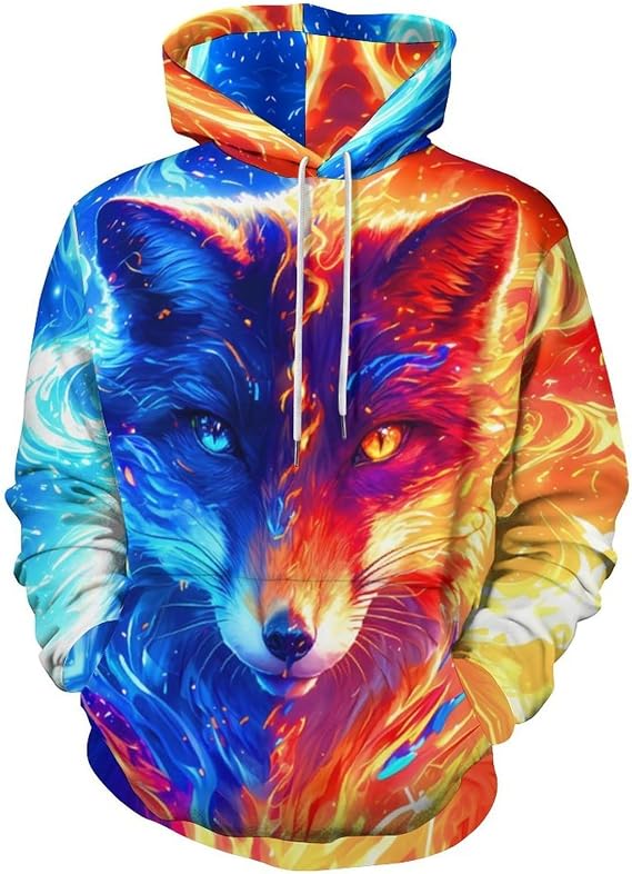 Men Cool 3D Wolf Print Pullover Hoodies Soft Lightweight Streetwear Graphic Sweatshirts