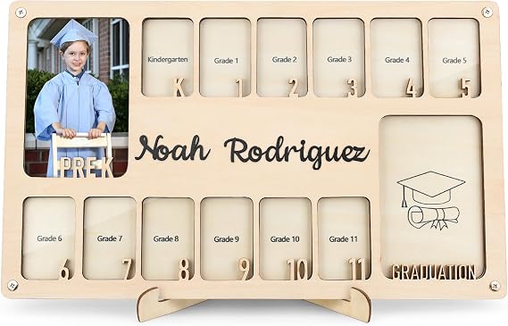 School Picture Frame Pre-K to 12, Personalized School Years Photo Frame K-12, Custom Wooden Grade Graduation Photo Name Frame