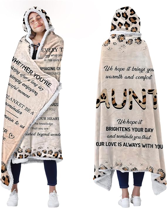 Aunt Gifts Wearable Blankets, Gifts for Aunt from Niece Nephew, Beloved Auntie Ever Gifts with Leopard Print Pattern and Heartfelt Blessings, Auntie Gifts for Christmas Birthday