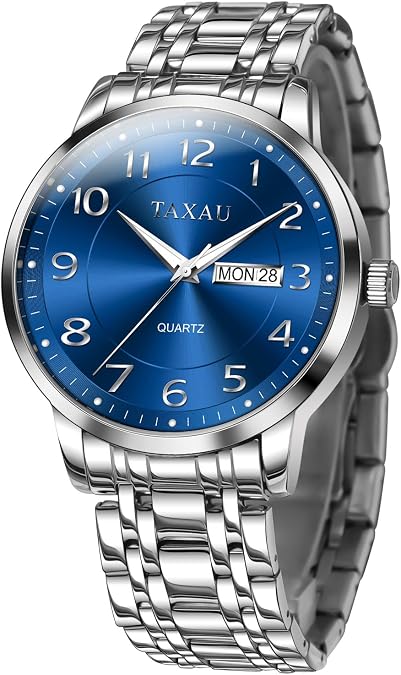 Taxau Watch Men Luxury Classic Fashion Watches for Men Large Face Stainless Steel Waterproof Mens Watches Simple Minimalist Easy Read Analog Quartz Fancy Dress Day Date Watch Relojes para Hombres