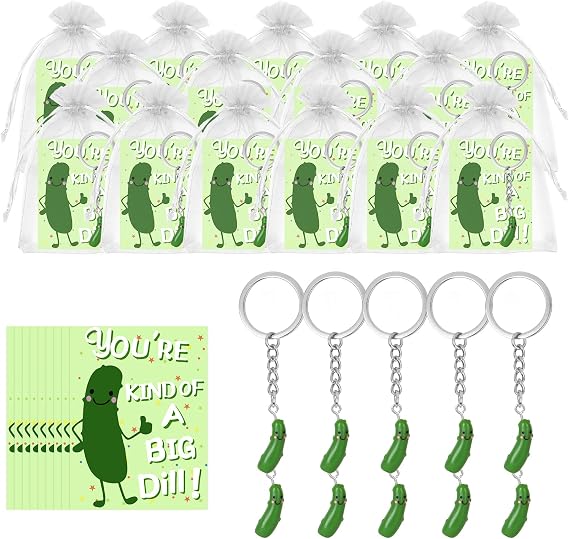25 Sets Positive Funny Pickle Keychain Set with Cards