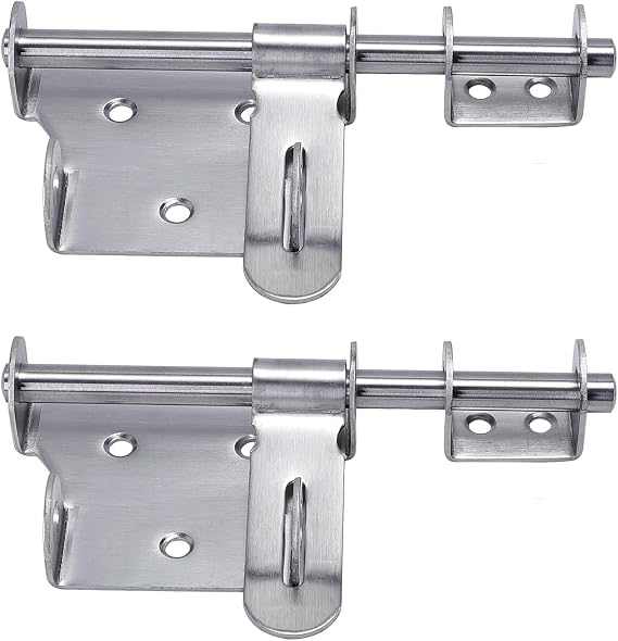 Sliding Latch 6" Thick Stainless Steel Bucket Bolt with Padlock Hole, Brushed Finish for Interior Latch (silver-2pcs)