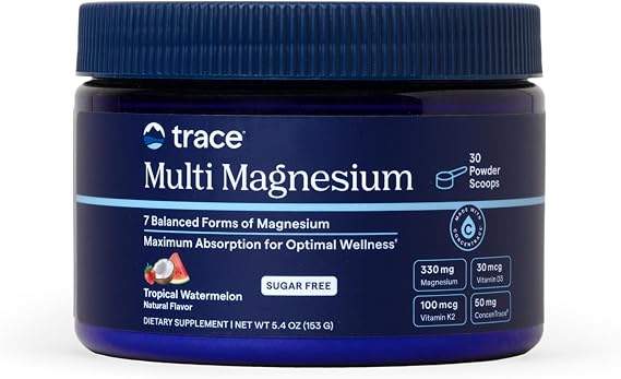 Trace Minerals Multi Magnesium Complex Powder, Tropical Watermelon, 5.4 oz | Glycinate, citrate, malate, taurate, orotate and more, Ionic trace minerals, Sleep and calm mood support, 30 Servings