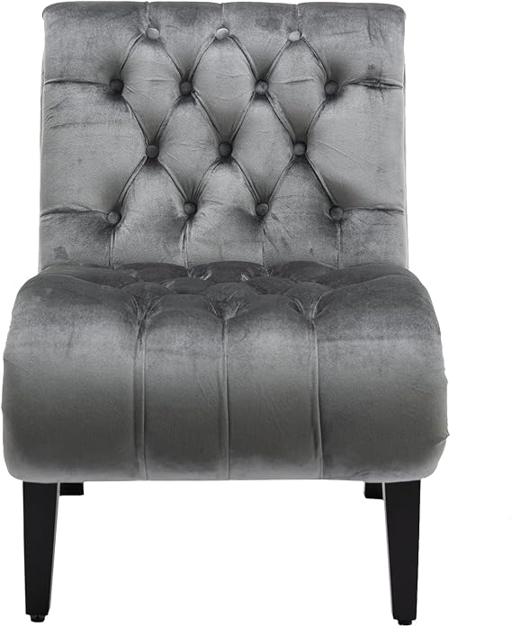 Silver Velvet Accent Chair with Cushion, Tufted Design High Back & Black Wood Legs, Modern Leisure Chair for Bedroom, Living Room, Waiting Room