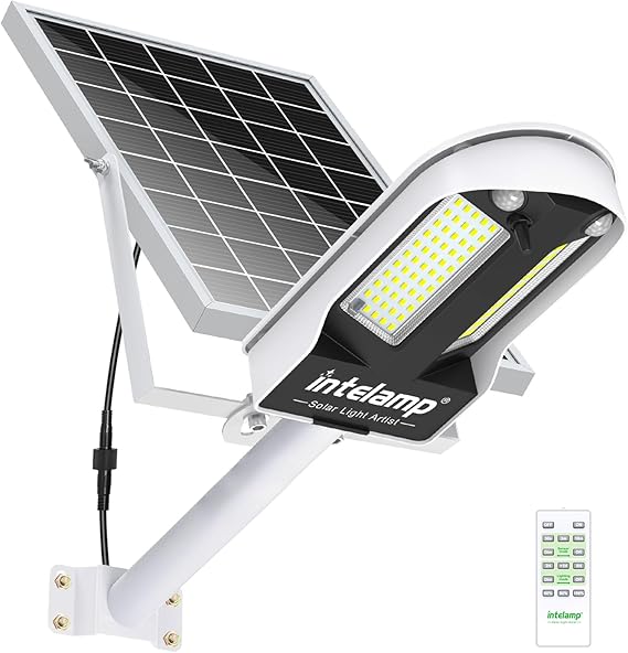Solar Street Lights Outdoor Waterproof 3000LM 12500mAh Dual Sensor | Security Flood Light with Remote, PIR Motion Sensor, Dusk to Dawn Linkable Streetlight for Driveway, Parking Lot & Yard