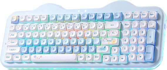 YUNZII C98 Cute Cake Wireless Mechanical Keyboard(Blue, Milk Switch) | 99 Keys with Number Pad, Hot Swap, PBT MOA Keycaps, BT5.0/2.4G/USB-C, Gasket Mount, Custom RGB Backlit for Win/Mac