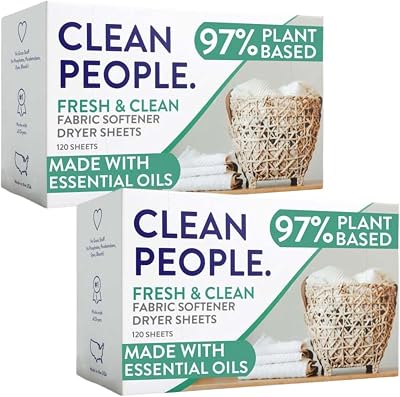 The Clean People Fabric Softener Sheets - Dryer Sheets - Softens & Removes Static Cling - Vegan Laundry Softener With Essential Oils - Fresh Scent, 240 Pack