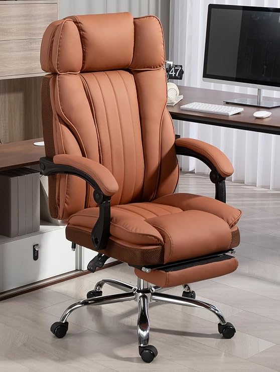Office Chair with Adjustable Headrest for Heavy People 500LBS, Big and Tall Executive Office Chair with Extra Wide Seat, Footrest, Padded Armrests, Reclining, High Backrest