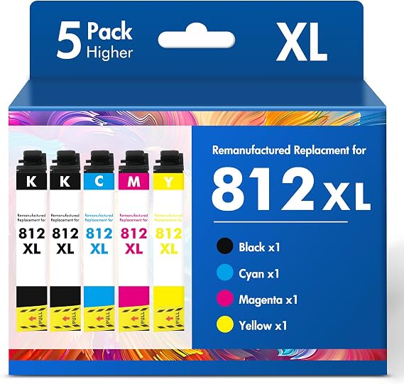 Remanufactured Replacement for 812XL Ink Cartridges Combo Pack for Epson
