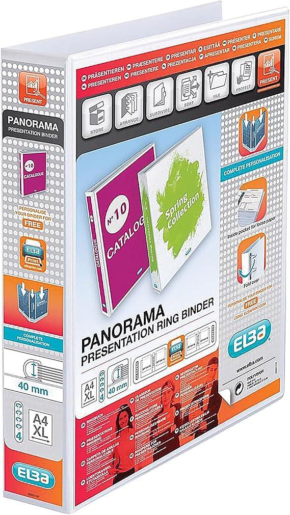 Bantex Elba A4 40mm 4D-Ring Presentation Binder - White