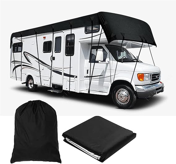 RV Roof Cover, 32 x 12 Ft / 7.5 x 3m RV Tarps Waterproof Caravan Roof Protection Tarpaulin, 210D Oxford, Foldable, Protective Cover
