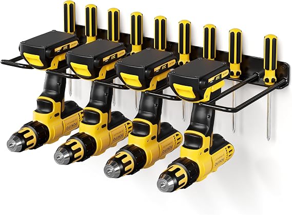 POKIPO Power Tool Organizer, 4 Drill Holder Wall Mount, Heavy Duty Garage Tool Organizer and Storage, Suitable Tool Rack for Tool Room, Workshop, Garage