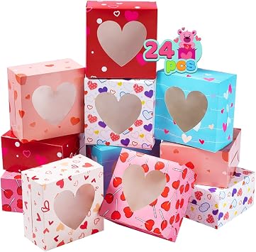 JOYIN 24 Pcs Valentines Day Bakery Treat Boxes, Valentines Cupcake Boxes, Cookie Boxes with Window for Holiday Pastries, Doughnut, Cookie, Cupcakes, Brownies, Truffles Gift Giving