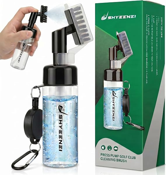 Portable Golf Club Cleaner with Water Brush & Clear Reservoir