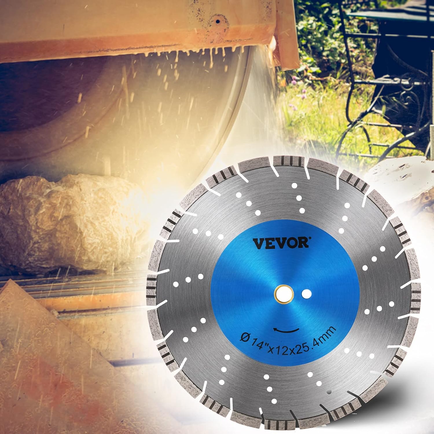 VEVOR Diamond Blade 14" Concrete Saw Blade Wet or Dry Segmented Cutting Wheel Masonry Wet Saw Blade General Purpose Power Saw 12mm Segment Height Blade Diamond Blades for Concrete Brick Block Masonry