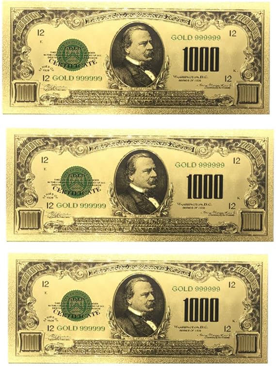 blinkee 3 Pack - One Thousand Dollar Paper Money Bill 24k Gold Plated Fake Currency Banknote Art