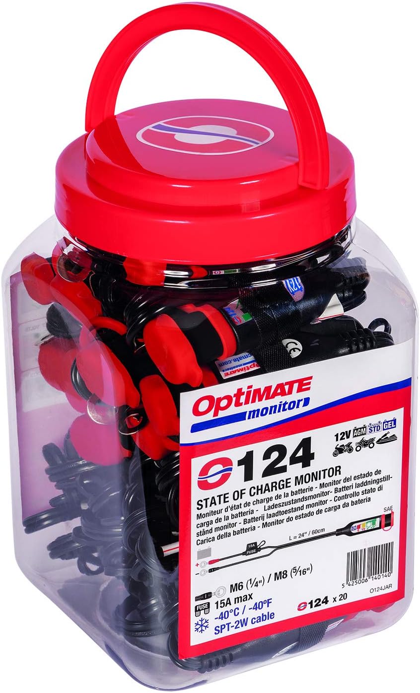Optimate Monitor O-124JAR Permanent Power Sport Battery Lead with Integrated Battery StatusCharge System Monitor for 12V Lead-Acid