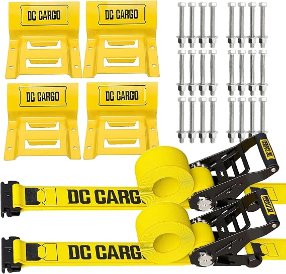 DC Cargo Mall E Track Wheel Chock UTV Tie Down Straps Kit (2 Pack) 4,500lb Break Strength - Heavy Duty Ratchet Tire Straps System for Four-Wheeler