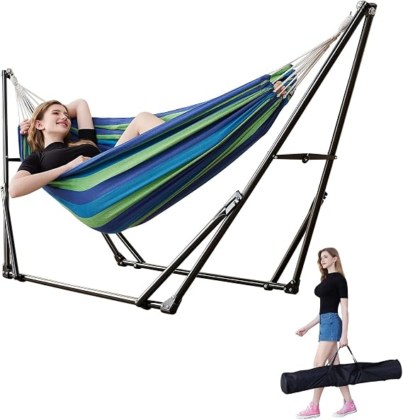 Portable Hammock with Stand for Outside or Inside,No Tree Required | 1 Minutes Tool-Free Setup,Adjustable Hammock for Indoor Outdoor Patio Yard,Carry Bag Included,450 lbs Capacity