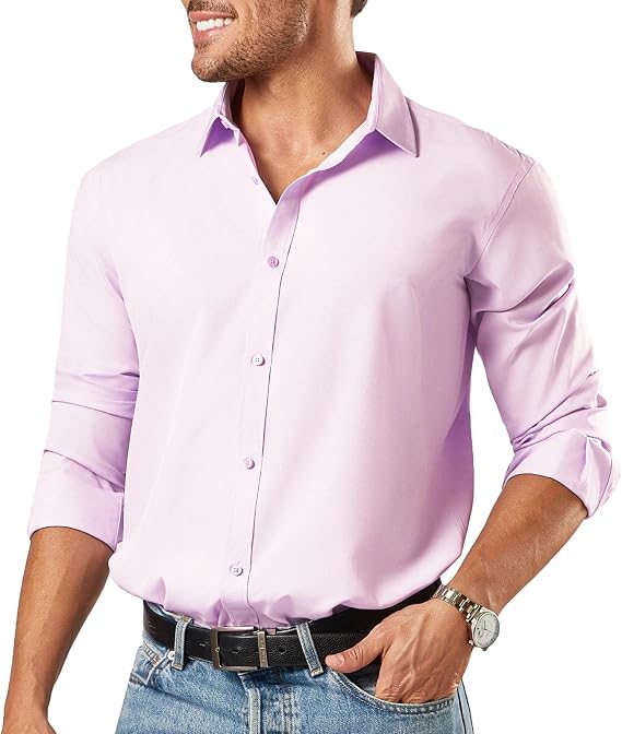 Dress Shirts for Men Big and Tall(XL Big-6XL Big Tall) Button Down Shirts | Point collar, Vibrant color, Comfortable, Lightweight, Breathable, Silky, Perfect for business and other casual occasions