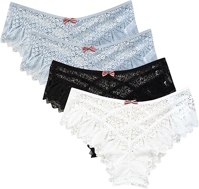 TANGNADE Sexy Underwear for Women Seamless Soft Lace Ladies No Show Bikini Panties Women Thongs Underwear 4 Pack