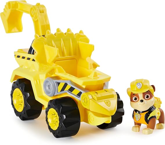PAW Patrol, Dino Rescue Rubbles Deluxe Rev Up Vehicle with Mystery Dinosaur Figure