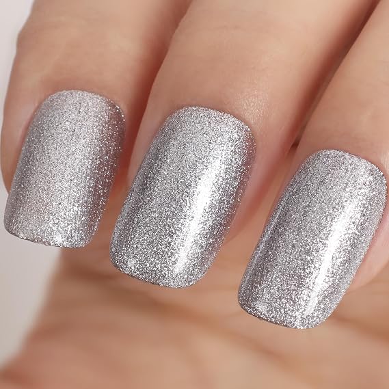 Shimmery Silver Gel Nail Polish - 15ml Silver Glitter Nail Polish with Sparkling Shimmer, Chip-Resistant Lasts 28+ Days for Christmas & Holiday Party Nails