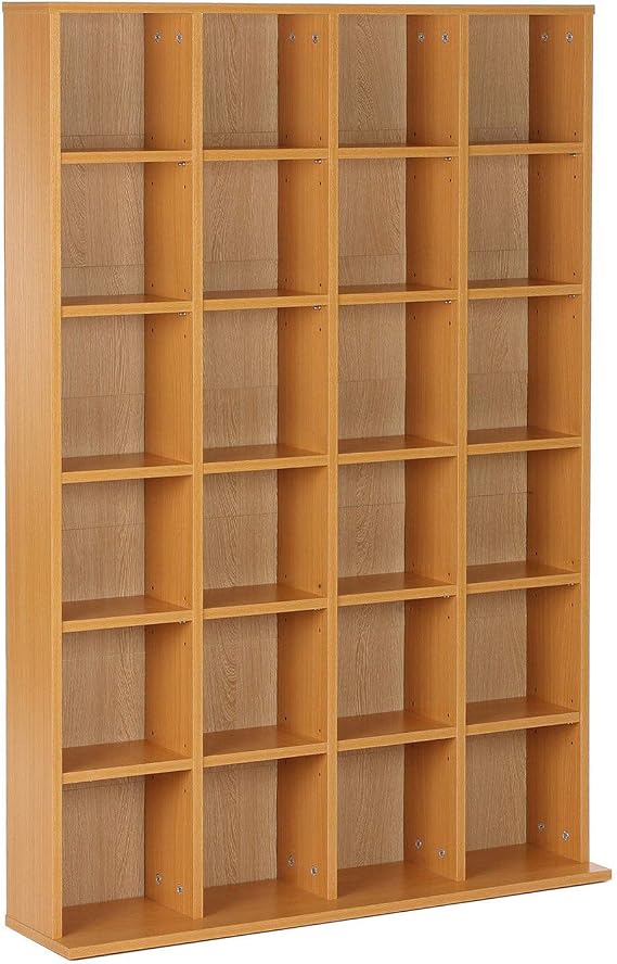 HOMCOM Tall 456 CD/ 336 DVD Storage Unit 89 x 130.5 cm Beech Wood Finish | Tower Wooden Shelf, Freestanding Media Storage Shelf, CD Racks, Space-Saving, Adjustable Shelves, Home Office, Living Room