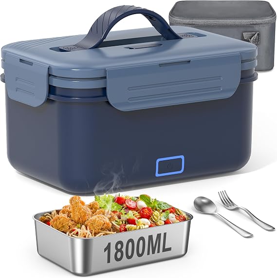 Cordless Electric Heated Lunch Box for Adults, 24000mAh, 1.8L, Double-layer | Rechargeable Heated Lunch Box for Men, Self-Heating Food Warmer for Car/Truck/Office Christmas White Elephant Gifts