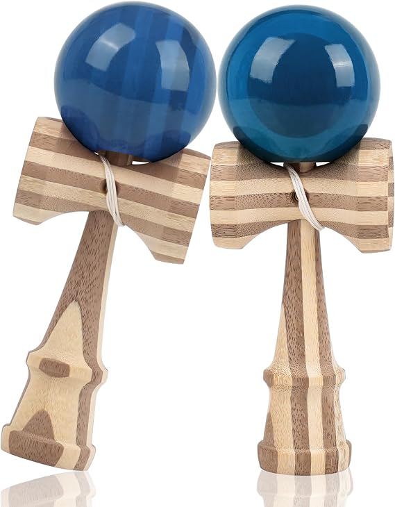 Bamboo Kendama, Traditional Japanese Skill Toy for Kids & Adults(Twin Blue)