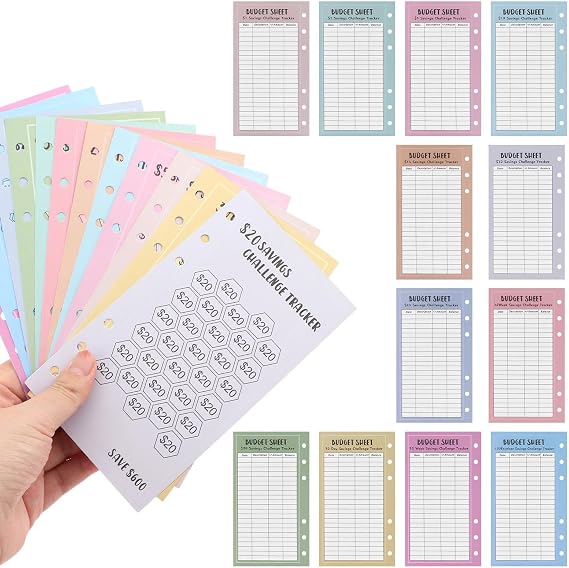 48Sheets Money Saving Challenge Binder Trackers for 6 Ring A6 Binders,Reusable Cash Savings Tracker Sheets,Money Saving Binder Challenge For Savings Journey Planner