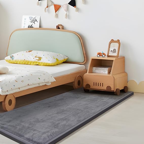 Huloo Sleep Play Mat for Babies Toddlers,1.3" Thick Elasti-Foam Anti-Fall Cushion Mat for Kids Room,2872 Bedroom Bedside Rugs,Water-Repellent Soft Coral Velvet,Non-Slip(Dark Grey)