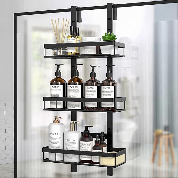Shower Caddy Hanging, Over Door Bathroom Storage Black, 3-Tier