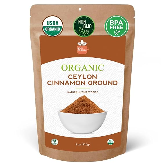 SPICY ORGANIC Ceylon Cinnamon Powder, 1 lb Pure & Freshly Ground from Sri Lanka, USDA Certified Organic, Non-GMO, Gluten-Free & Kosher, Perfect for Baking, Cooking, Drinks & Seasoning